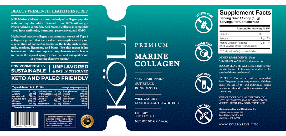 The full ingredients list of Köll Marine Collagen Peptides Powder - there is just one - Marine Collagen